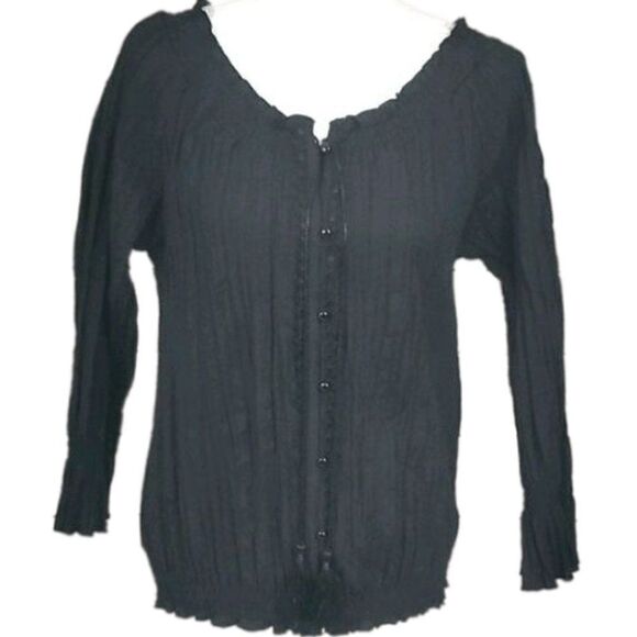 Harve Benard, Black Button up w/ tassel tie front - Picture 1 of 12